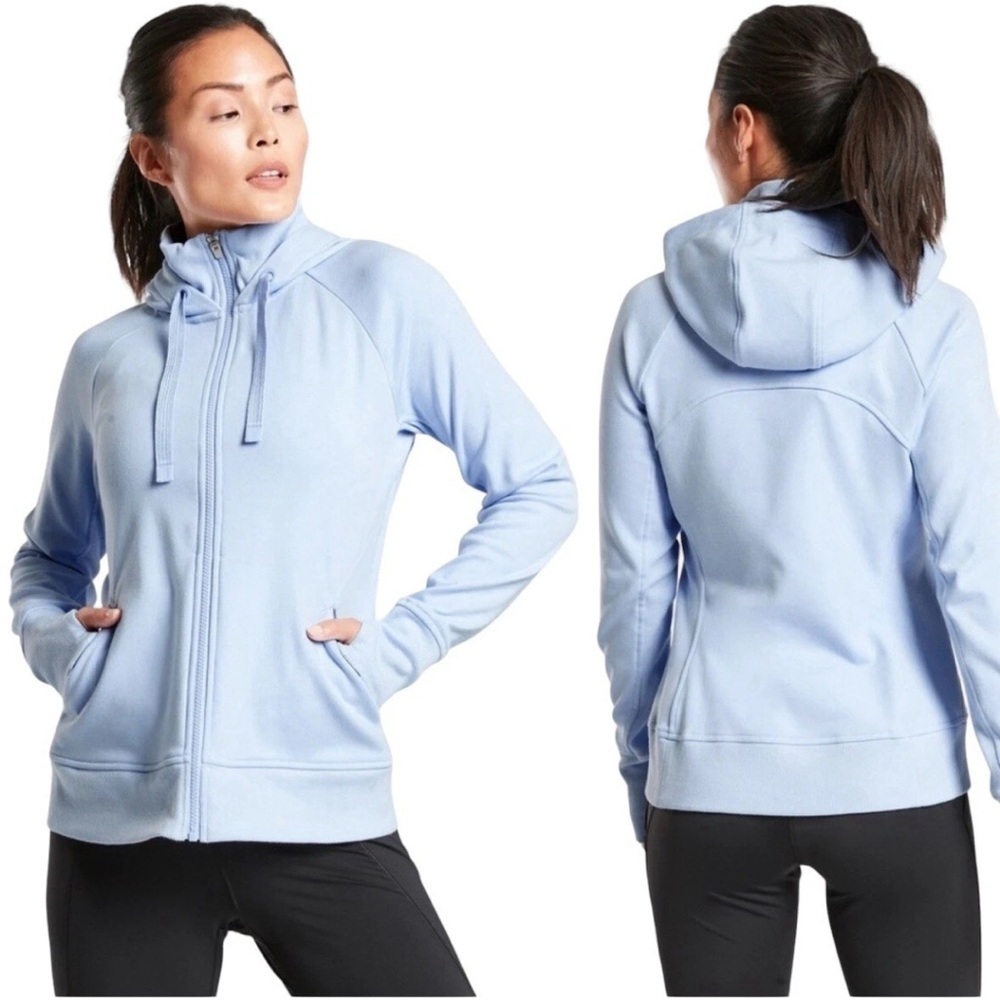 Athleta Triumph Full Zip Hoodie Thumbholes Stretch High Neck Women’s size XS